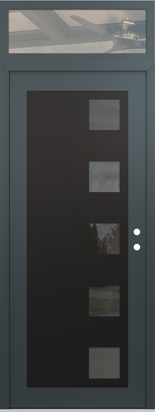 Modern Steel Front Door DIAMOND C5 36" X 96" ANTHRACITE/ANTHRACITE MIRRORED GLASS PANEL BLACK LHI WITH TRANSOM CLEAR GLASS