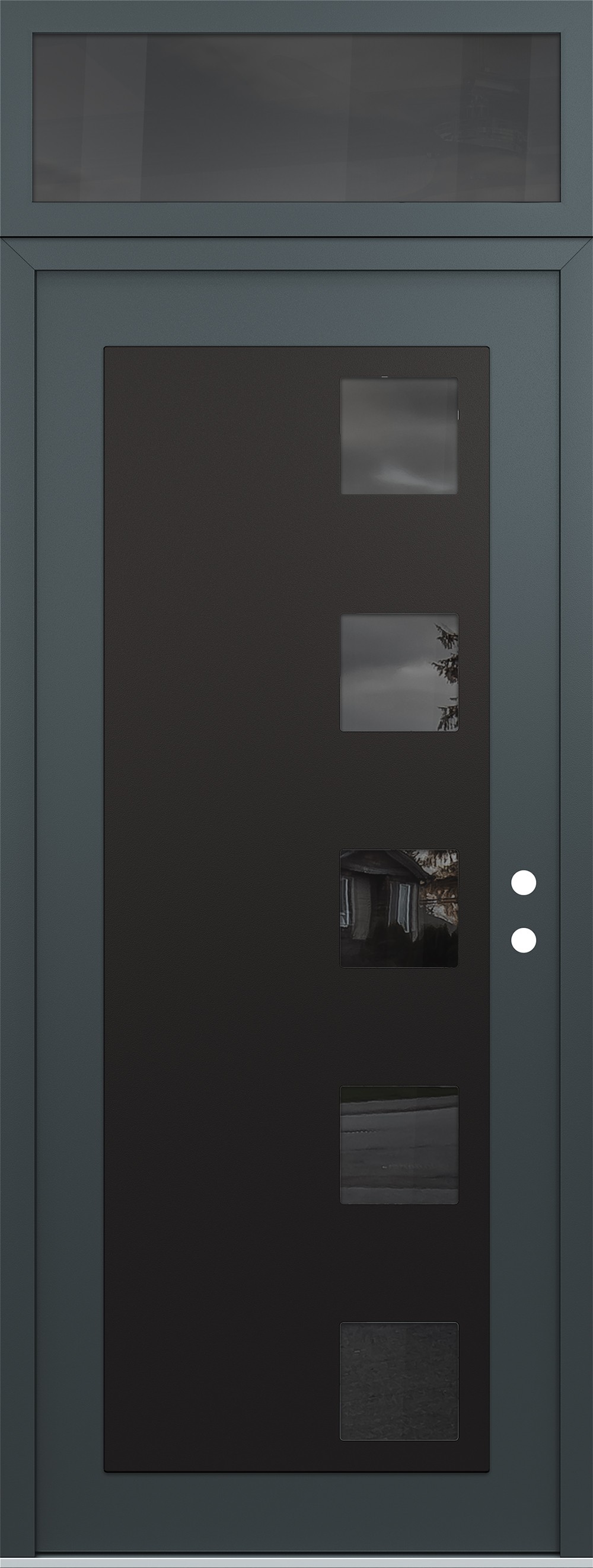Modern Steel Front Door DIAMOND C5 36" X 96" ANTHRACITE/ANTHRACITE MIRRORED GLASS PANEL BLACK LHI WITH TRANSOM MIRRORED GLASS
