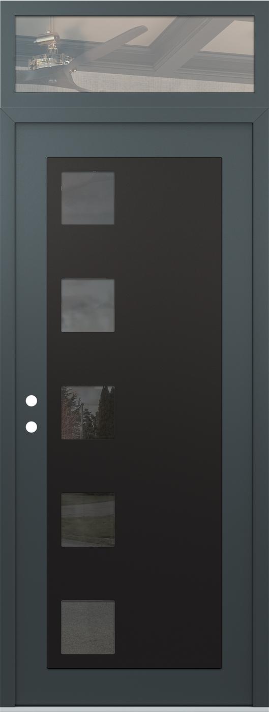 Modern Steel Front Door DIAMOND C5 36" X 96" ANTHRACITE/ANTHRACITE MIRRORED GLASS PANEL BLACK RHI WITH TRANSOM CLEAR GLASS