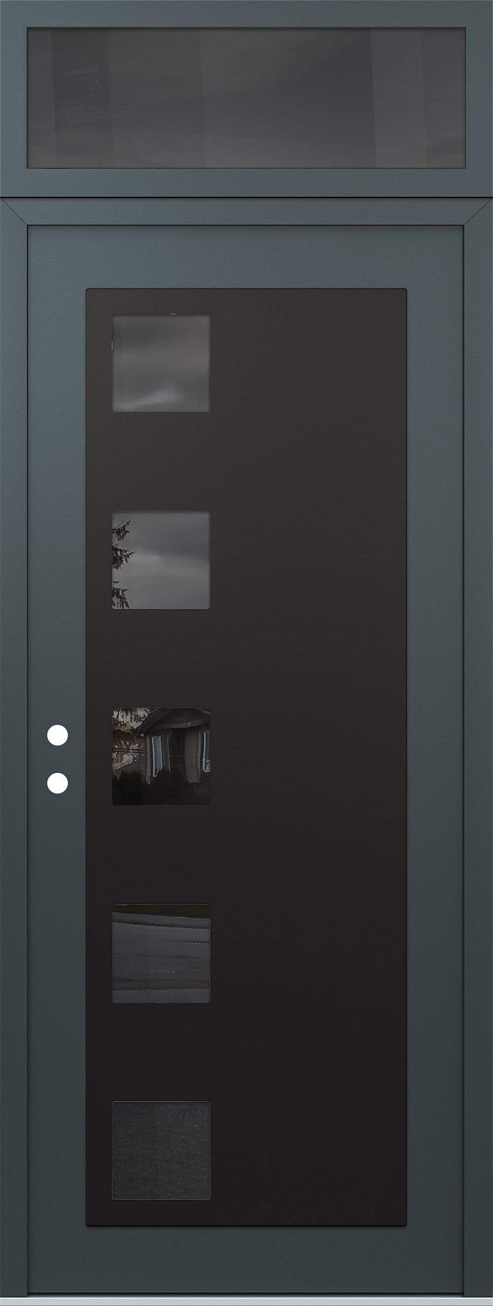 Modern Steel Front Door DIAMOND C5 36" X 96" ANTHRACITE/ANTHRACITE MIRRORED GLASS PANEL BLACK RHI WITH TRANSOM MIRRORED GLASS