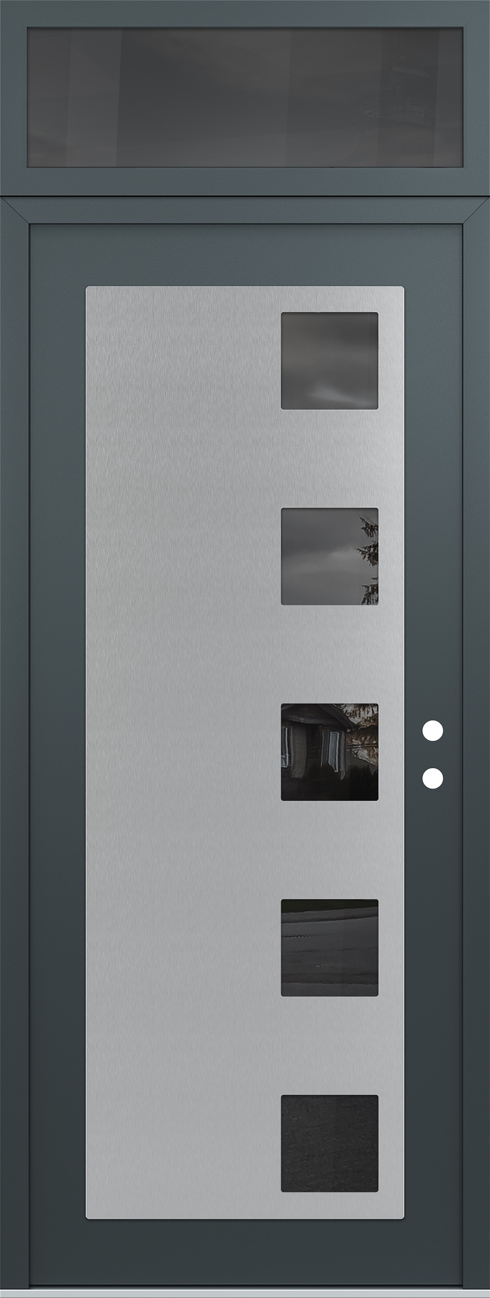 Modern Steel Front Door DIAMOND C5 36" X 96" ANTHRACITE/ANTHRACITE MIRRORED GLASS PANEL STAINLESS STEEL LHI WITH TRANSOM MIRRORED GLASS