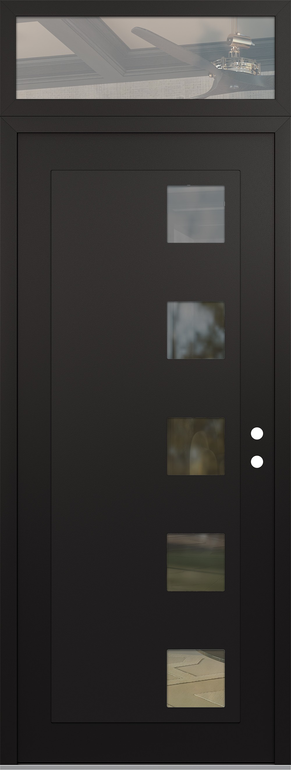 Modern Steel Front Door DIAMOND C5 36" X 96" BLACK/BLACK CLEAR GLASS PANEL BLACK LHI WITH TRANSOM CLEAR GLASS