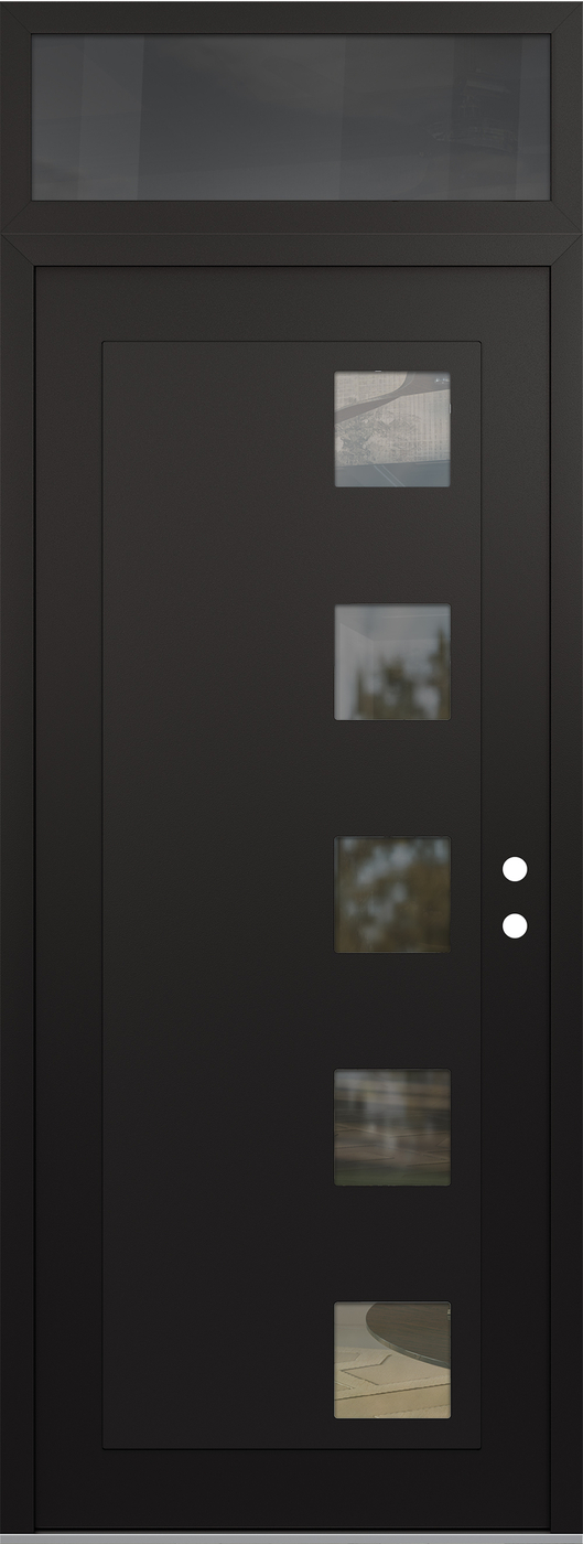 Modern Steel Front Door DIAMOND C5 36" X 96" BLACK/BLACK CLEAR GLASS PANEL BLACK LHI WITH TRANSOM MIRRORED GLASS