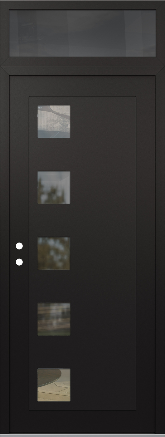 Modern Steel Front Door DIAMOND C5 36" X 96" BLACK/BLACK CLEAR GLASS PANEL BLACK RHI WITH TRANSOM MIRRORED GLASS