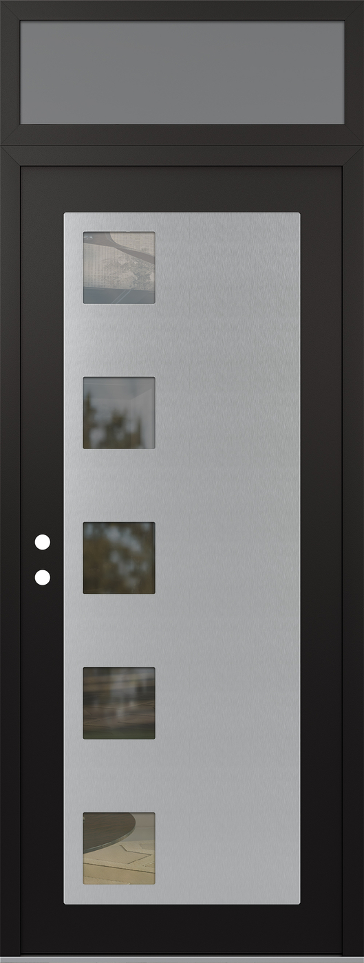 Modern Steel Front Door DIAMOND C5 36" X 96" BLACK/BLACK CLEAR GLASS PANEL STAINLESS STEEL RHI WITH TRANSOM FROSTED GLASS
