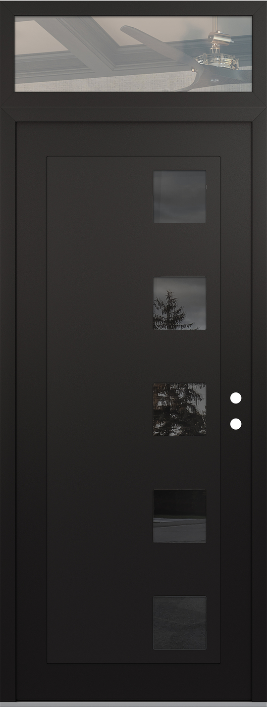 Modern Steel Front Door DIAMOND C5 36" X 96" BLACK/BLACK MIRRORED GLASS PANEL BLACK LHI WITH TRANSOM CLEAR GLASS