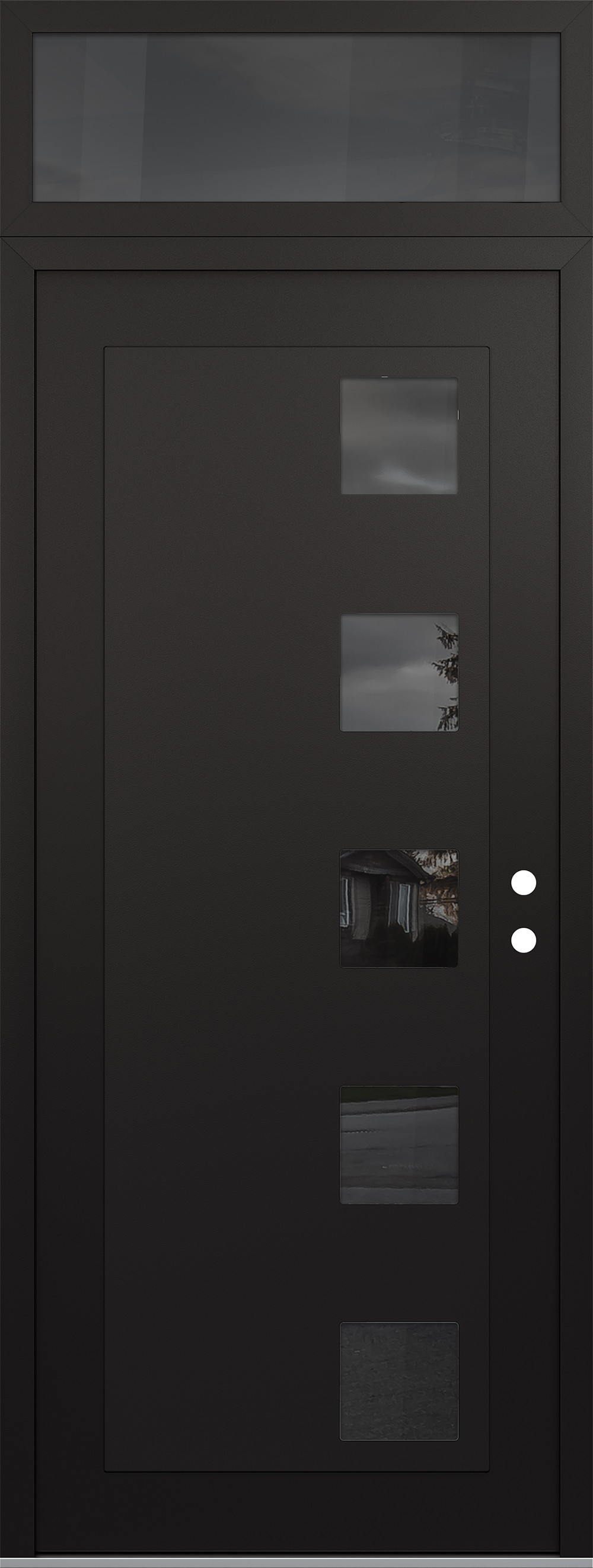Modern Steel Front Door DIAMOND C5 36" X 96" BLACK/BLACK MIRRORED GLASS PANEL BLACK LHI WITH TRANSOM MIRRORED GLASS