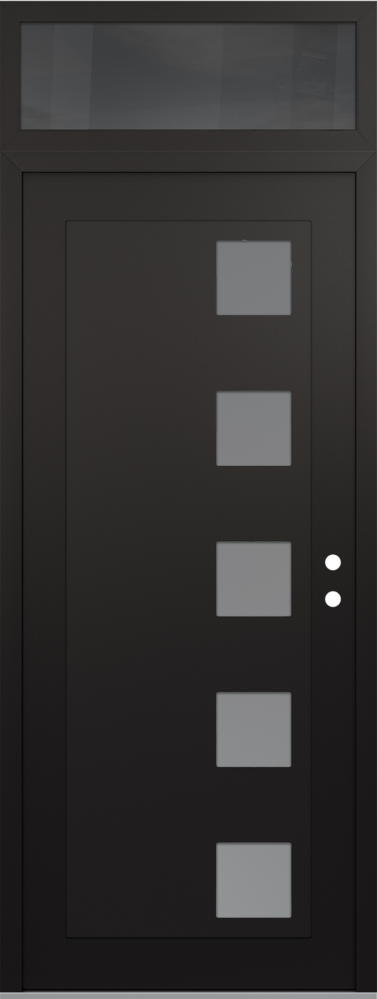 Modern Steel Front Door DIAMOND C5 36" X 96" BLACK/WHITE FROSTED GLASS PANEL BLACK LHI WITH TRANSOM MIRRORED GLASS