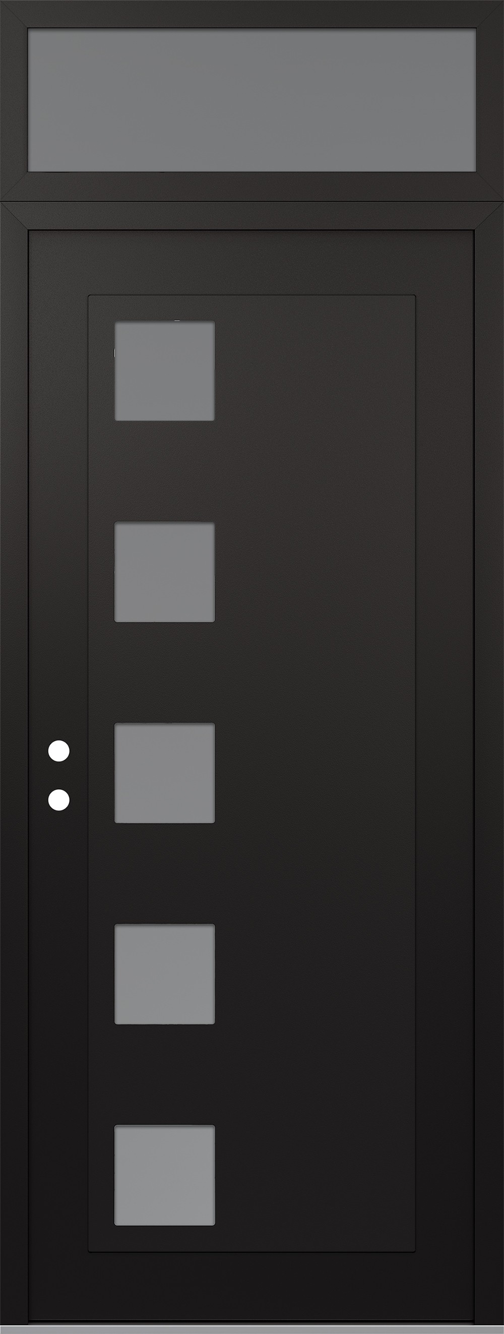 Modern Steel Front Door DIAMOND C5 36" X 96" BLACK/WHITE FROSTED GLASS PANEL BLACK RHI WITH TRANSOM FROSTED GLASS
