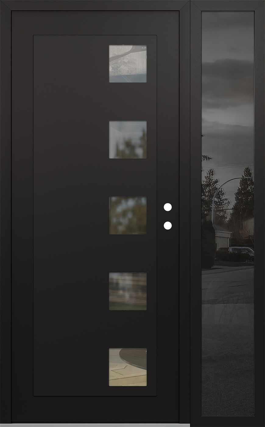 Modern Steel Front Door Diamond C5 48" x 80" black/black clear Glass Panel black LHI with Sidelite mirrored Glass
