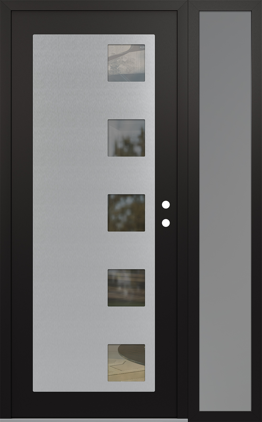 Modern Steel Front Door Diamond C5 48" x 80" black/black clear Glass Panel stainless steel LHI with Sidelite frosted Glass