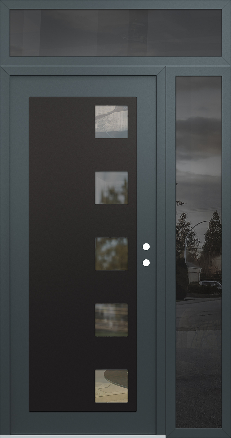 Modern Steel Front Door Diamond C5 48" x 96" anthracite/anthracite clear Glass Panel black LHI with Sidelite and Transom mirrored Glass