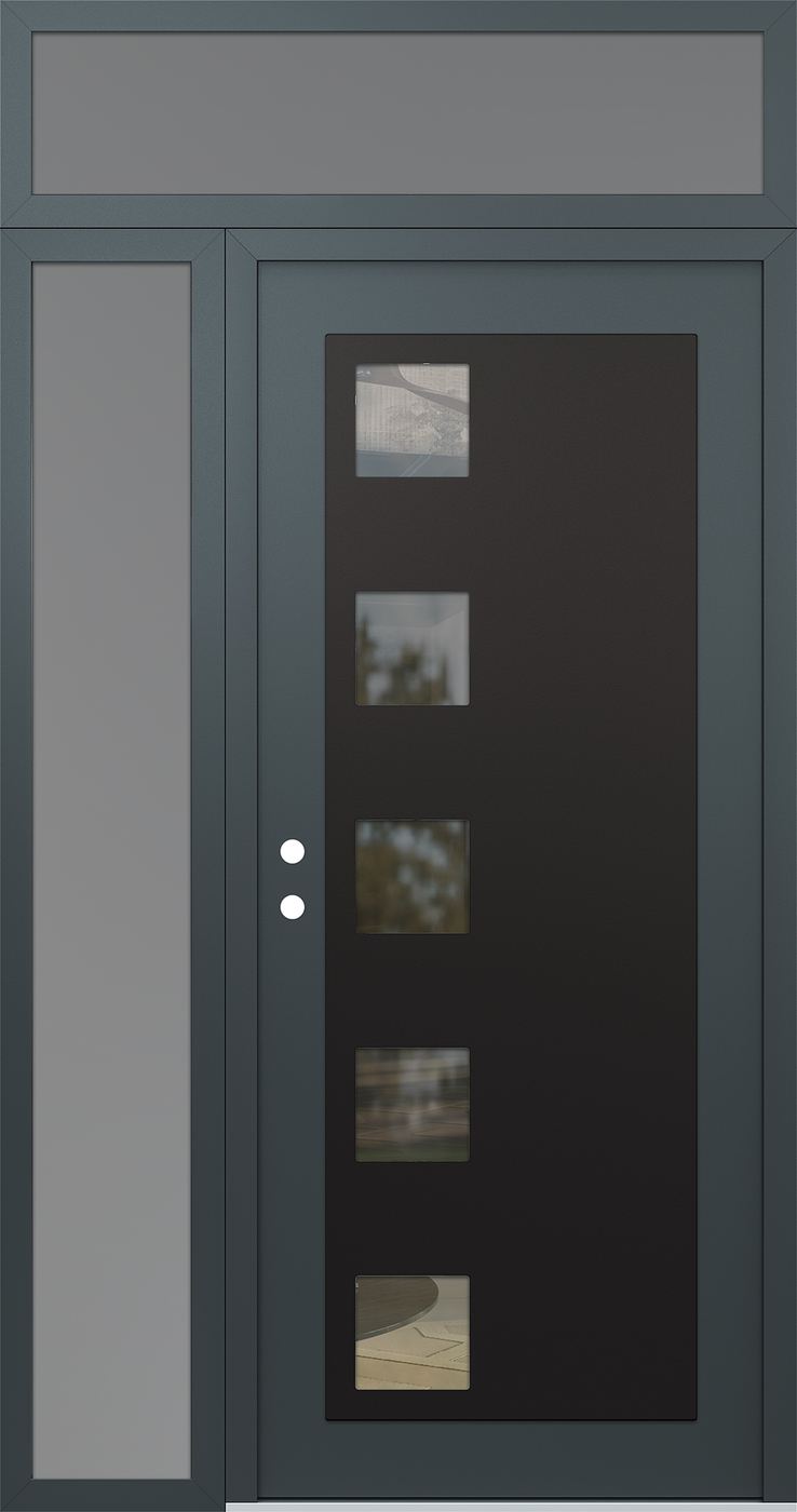 Modern Steel Front Door Diamond C5 48" x 96" anthracite/anthracite clear Glass Panel black RHI with Sidelite and Transom frosted Glass