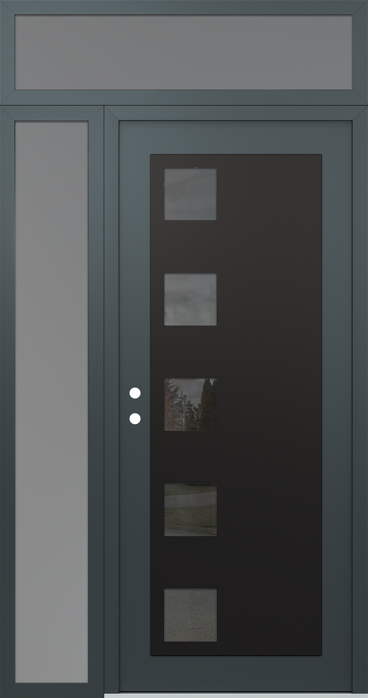 Modern Steel Front Door Diamond C5 48" x 96" anthracite/anthracite mirrored Glass Panel black RHI with Sidelite and Transom frosted Glass