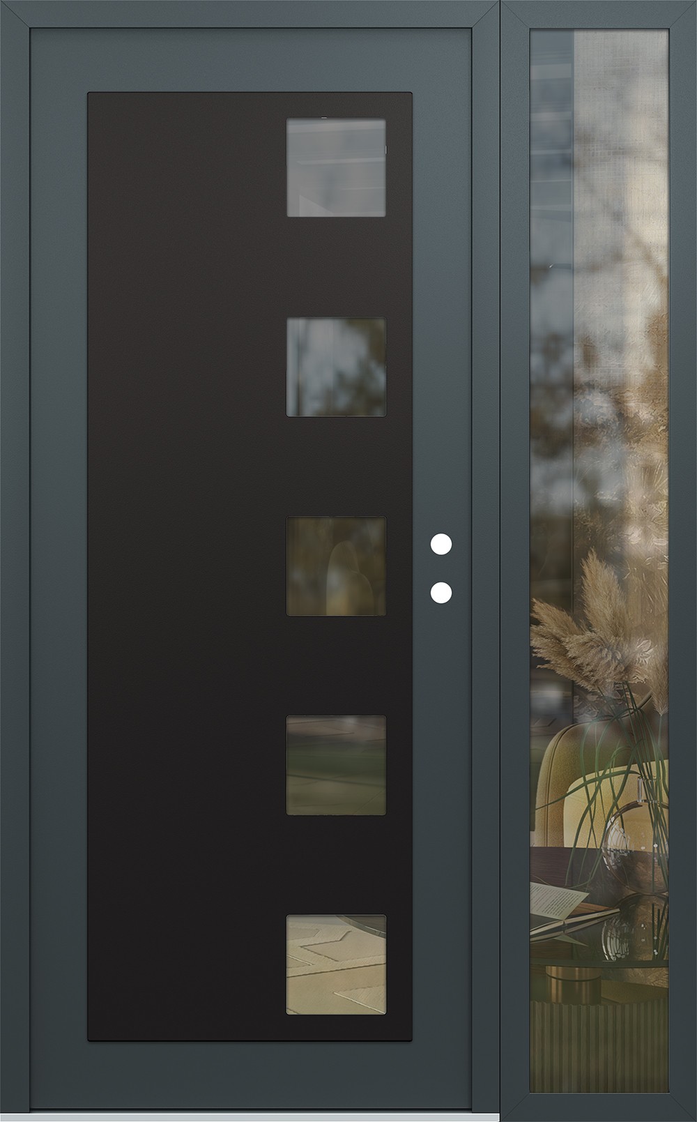 Modern Steel Front Door Diamond C5 50" x 80" anthracite/anthracite clear Glass Panel black LHI with Sidelite clear Glass