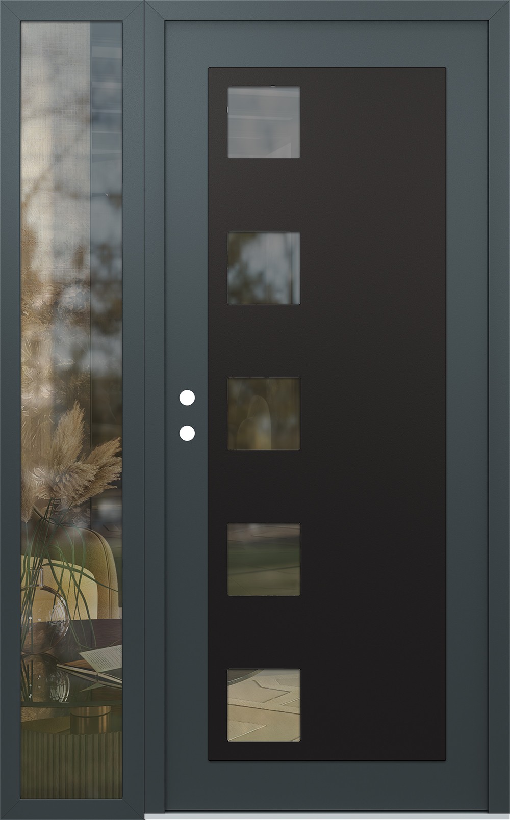 Modern Steel Front Door Diamond C5 50" x 80" anthracite/anthracite clear Glass Panel black RHI with Sidelite clear Glass