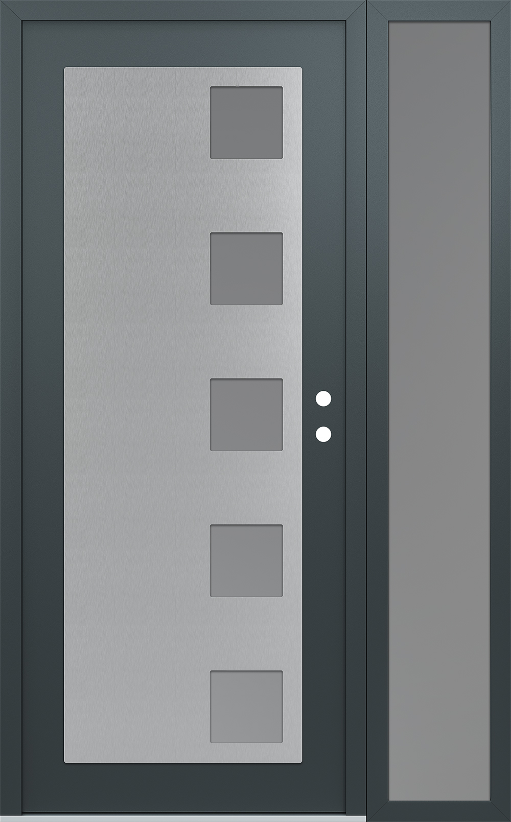 Modern Steel Front Door Diamond C5 50" x 80" anthracite/anthracite frosted Glass Panel stainless steel LHI with Sidelite frosted Glass