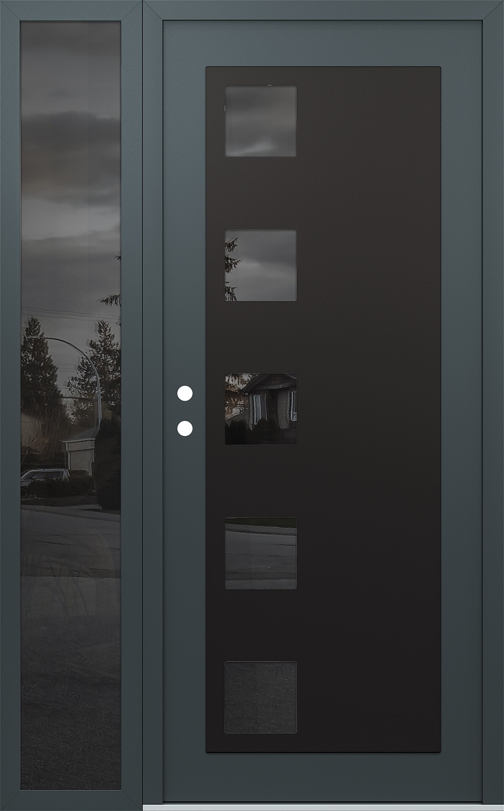 Modern Steel Front Door Diamond C5 50" x 80" anthracite/anthracite mirrored Glass Panel black RHI with Sidelite mirrored Glass