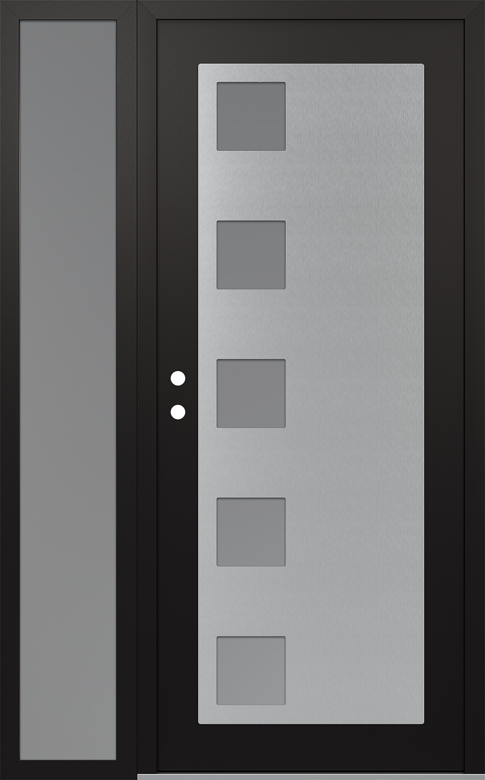 Modern Steel Front Door Diamond C5 50" x 80" black/white frosted Glass Panel stainless steel RHI with Sidelite frosted Glass