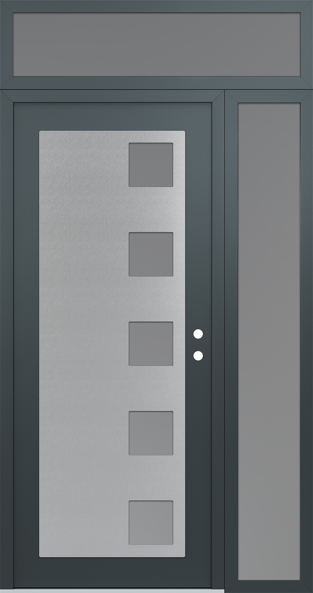 Modern Steel Front Door Diamond C5 50" x 96" anthracite/anthracite frosted Glass Panel stainless steel LHI with Sidelite and Transom frosted Glass