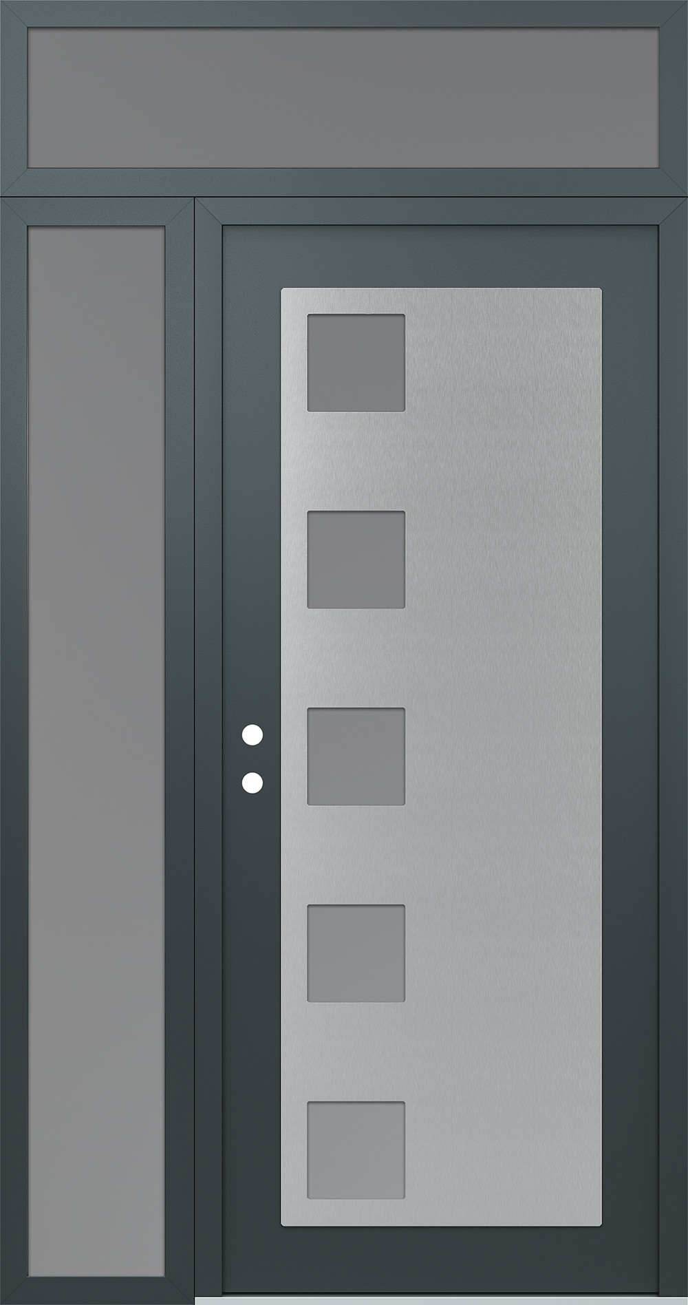 Modern Steel Front Door Diamond C5 50" x 96" anthracite/anthracite frosted Glass Panel stainless steel RHI with Sidelite and Transom frosted Glass