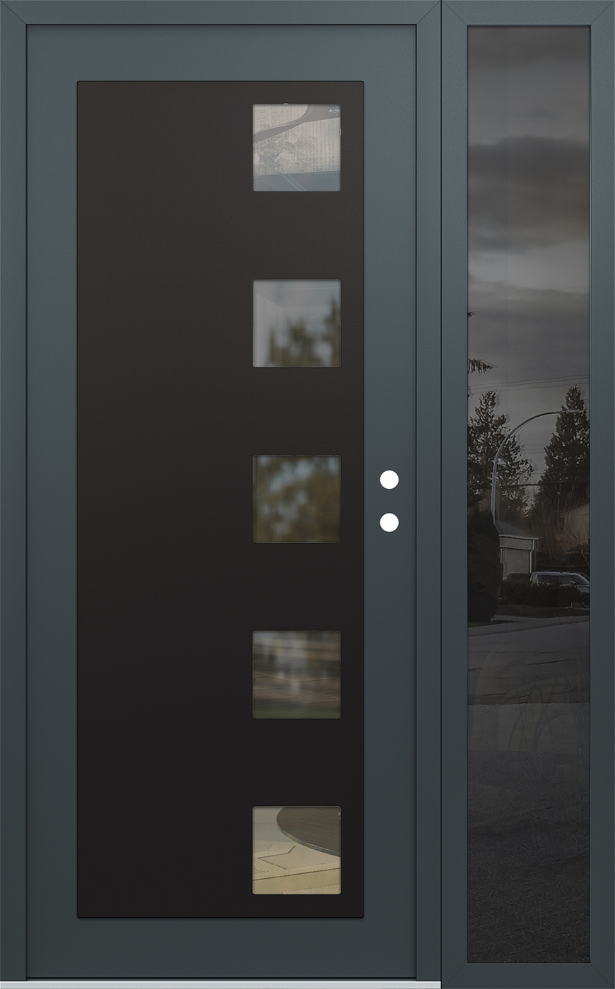 Modern Steel Front Door Diamond C5 52" x 80" anthracite/anthracite clear Glass Panel black LHI with Sidelite mirrored Glass