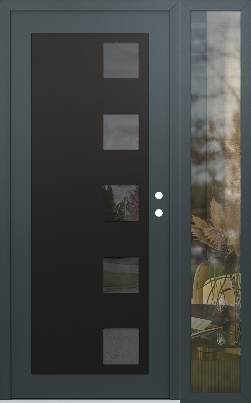 Modern Steel Front Door Diamond C5 52" x 80" anthracite/anthracite mirrored Glass Panel black LHI with Sidelite clear Glass