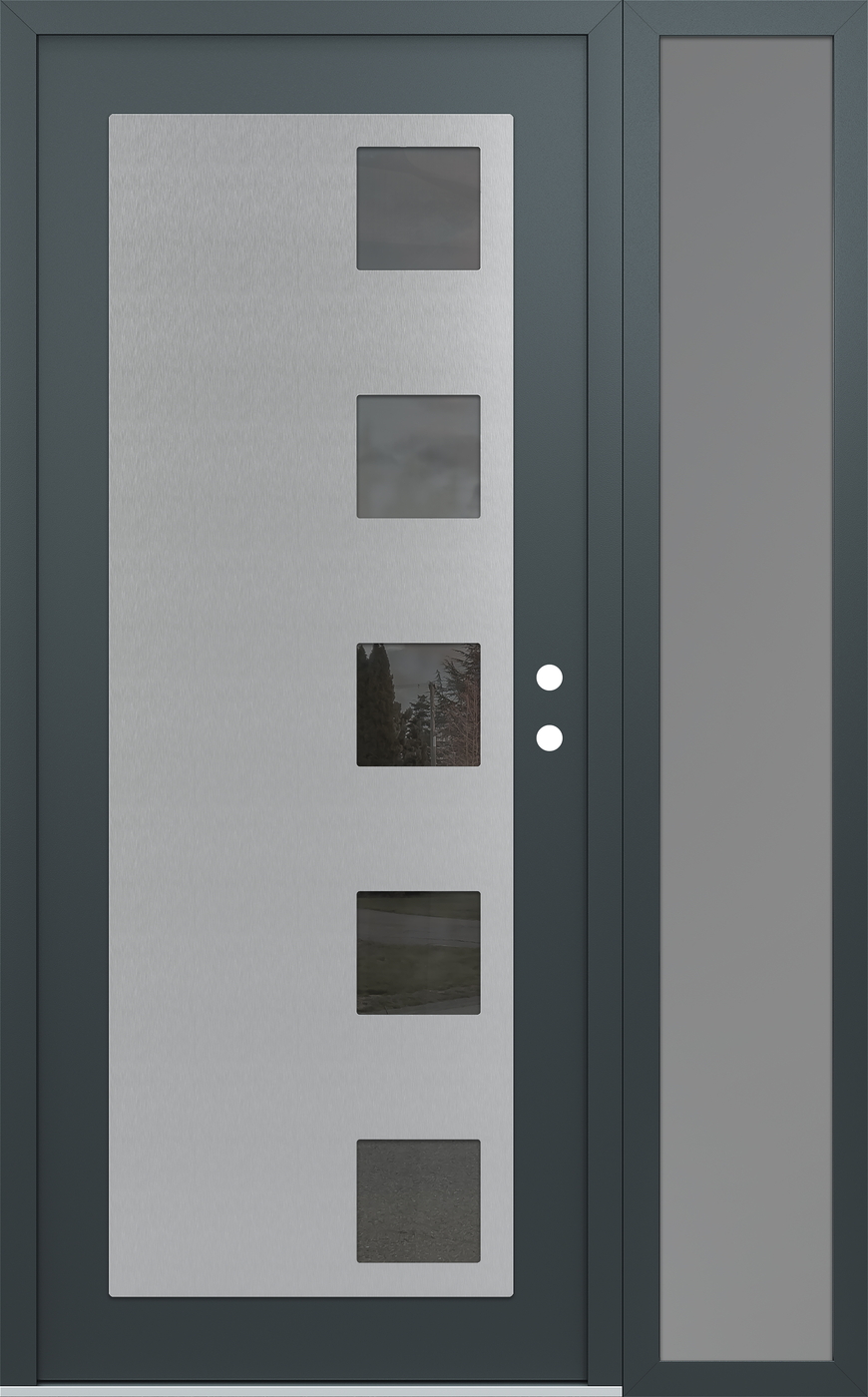 Modern Steel Front Door Diamond C5 52" x 80" anthracite/anthracite mirrored Glass Panel stainless steel LHI with Sidelite frosted Glass