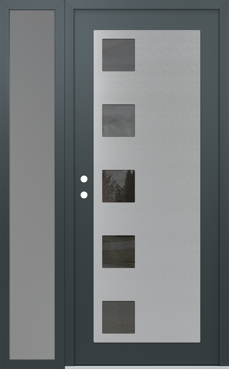 Modern Steel Front Door Diamond C5 52" x 80" anthracite/anthracite mirrored Glass Panel stainless steel RHI with Sidelite frosted Glass