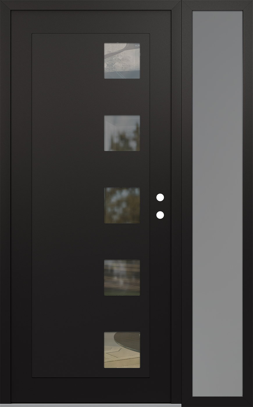Modern Steel Front Door Diamond C5 52" x 80" black/black clear Glass Panel black LHI with Sidelite frosted Glass