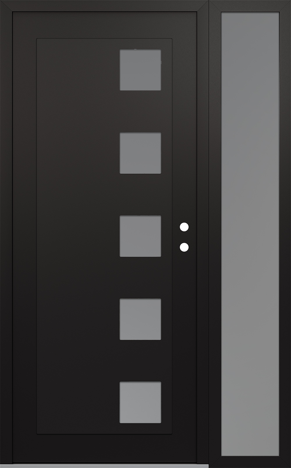 Modern Steel Front Door Diamond C5 52" x 80" black/white frosted Glass Panel black LHI with Sidelite frosted Glass