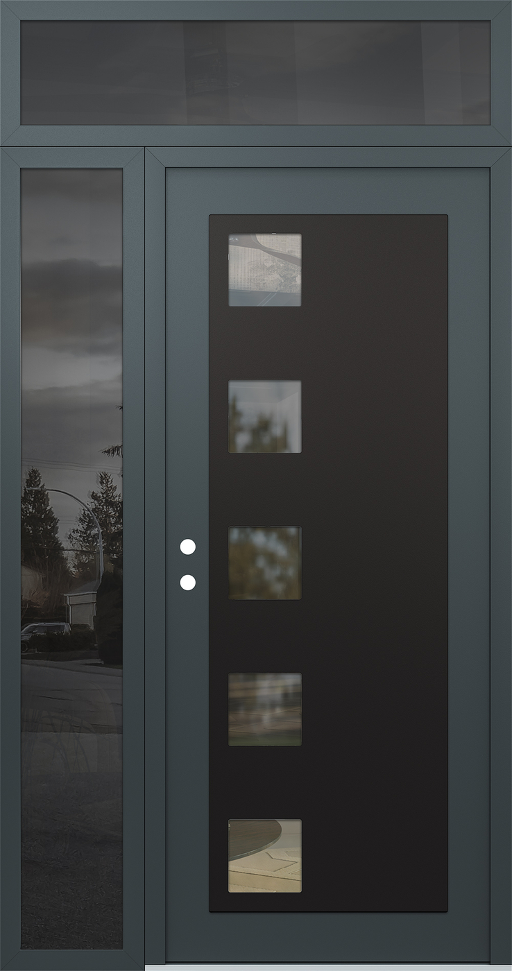 Modern Steel Front Door Diamond C5 52" x 96" anthracite/anthracite clear Glass Panel black RHI with Sidelite and Transom mirrored Glass