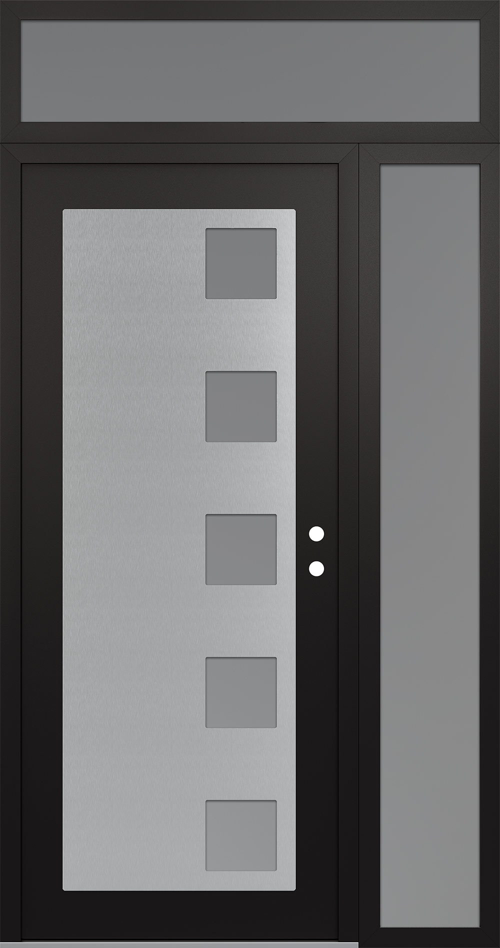 Modern Steel Front Door Diamond C5 52" x 96" black/white frosted Glass Panel stainless steel LHI with Sidelite and Transom frosted Glass