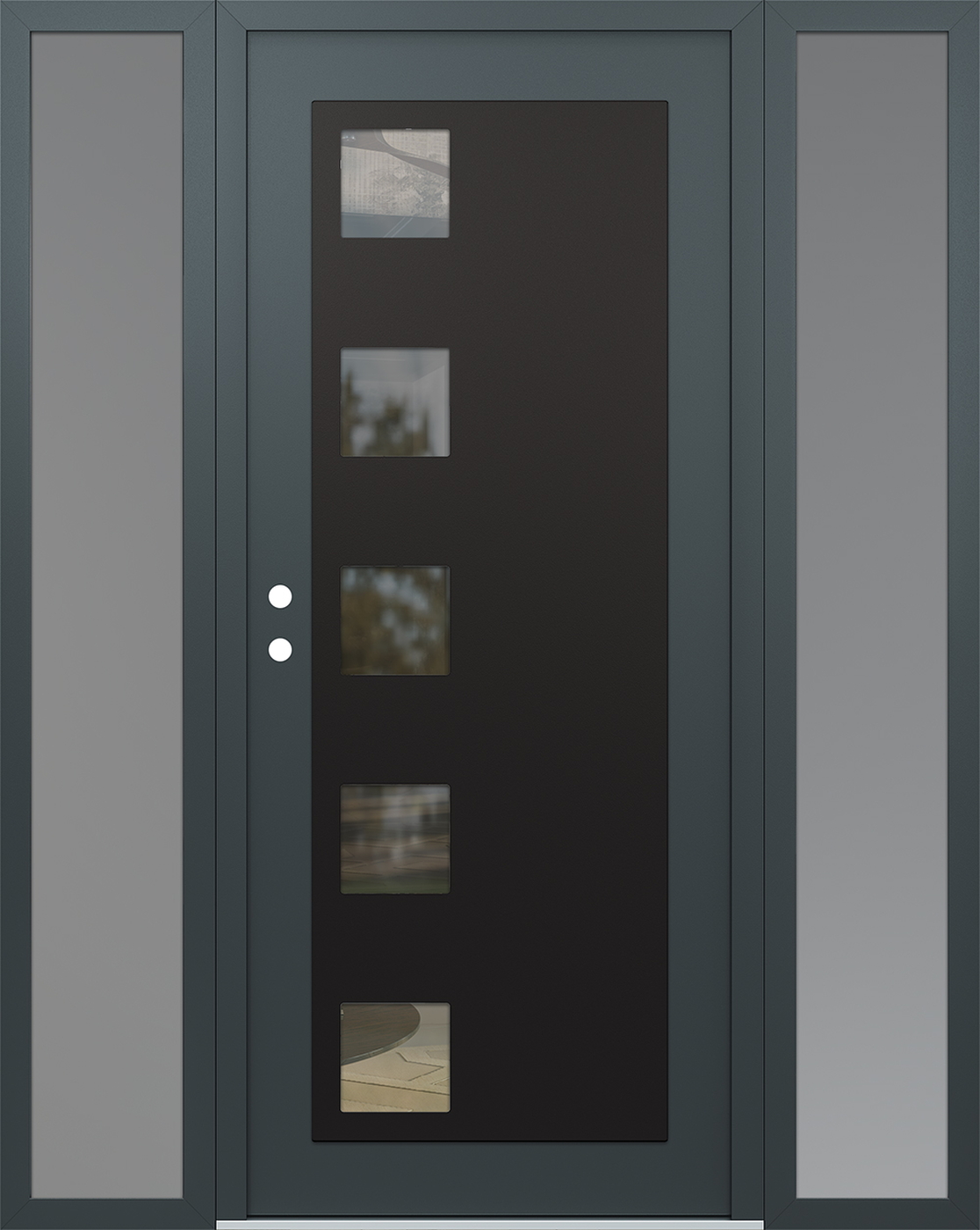 Modern Steel Front Door Diamond C5 60" x 80" anthracite/anthracite clear Glass Panel black RHI with 2 Sidelites frosted Glass