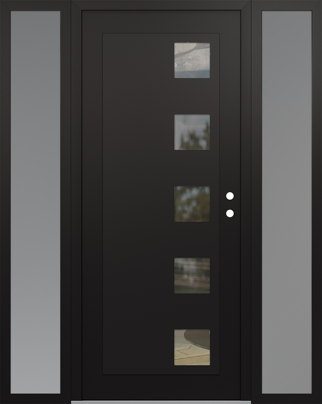 Modern Steel Front Door Diamond C5 64" x 80" black/black clear Glass Panel black LHI with 2 Sidelites frosted Glass