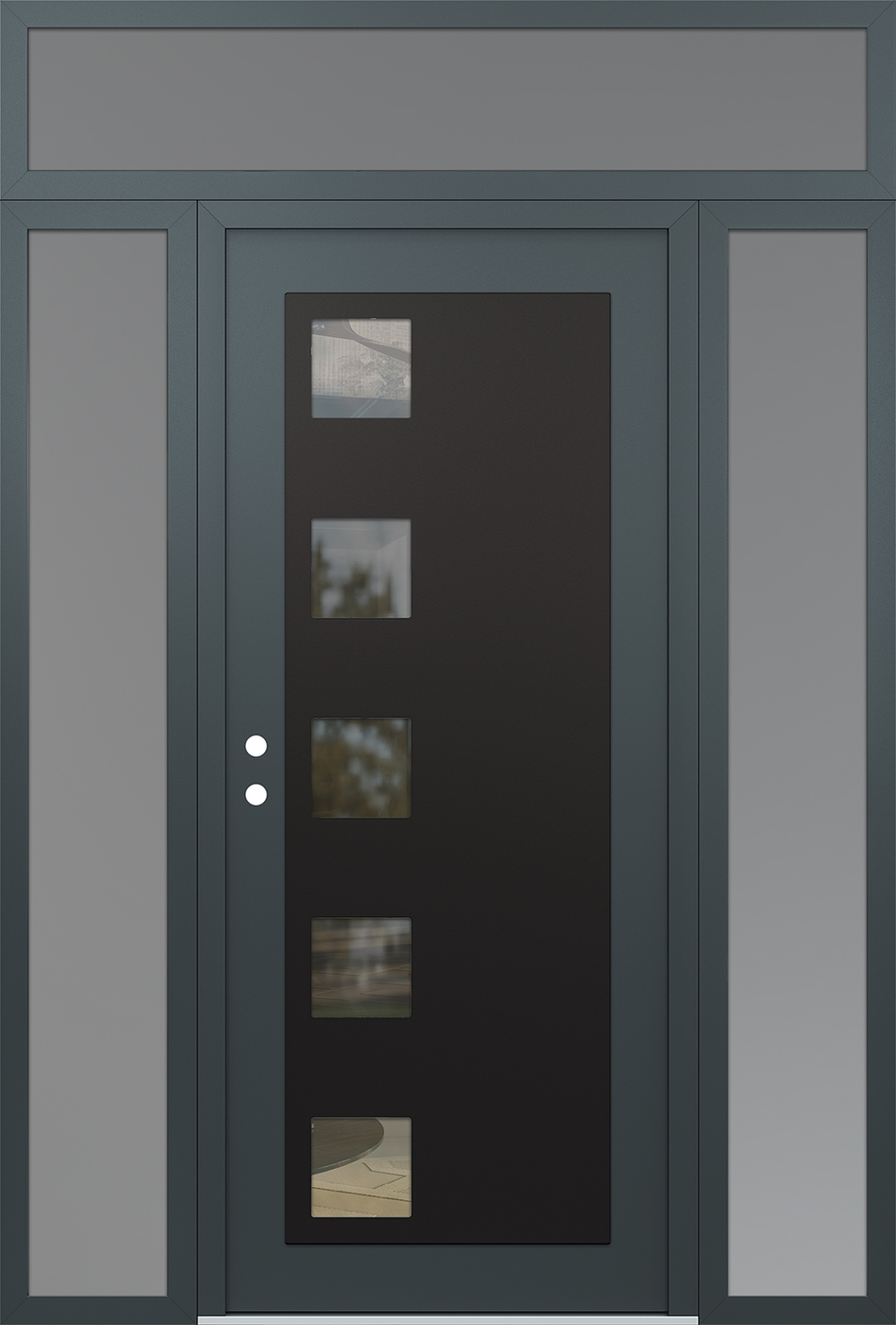 Modern Steel Front Door Diamond C5 64" x 96" anthracite/anthracite clear Glass Panel black RHI with 2 Sidelites and Transom frosted Glass
