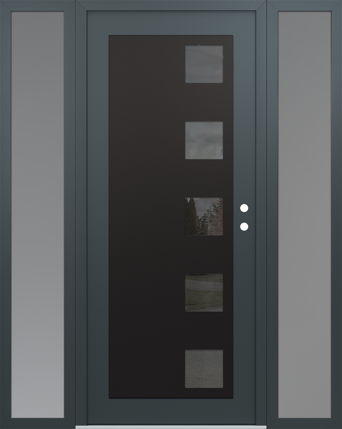 Modern Steel Front Door Diamond C5 68" x 80" anthracite/anthracite mirrored Glass Panel black LHI with 2 Sidelites frosted Glass