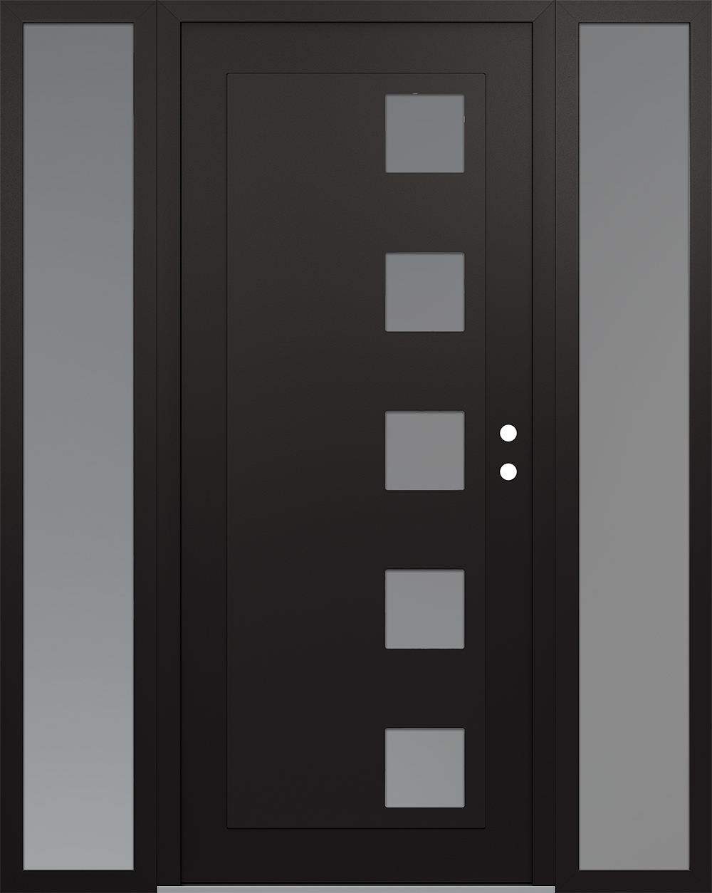 Modern Steel Front Door Diamond C5 68" x 80" black/white frosted Glass Panel black LHI with 2 Sidelites frosted Glass