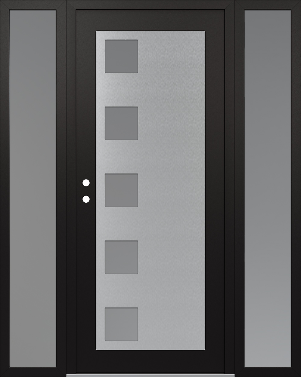Modern Steel Front Door Diamond C5 68" x 80" black/white frosted Glass Panel stainless steel RHI with 2 Sidelites frosted Glass