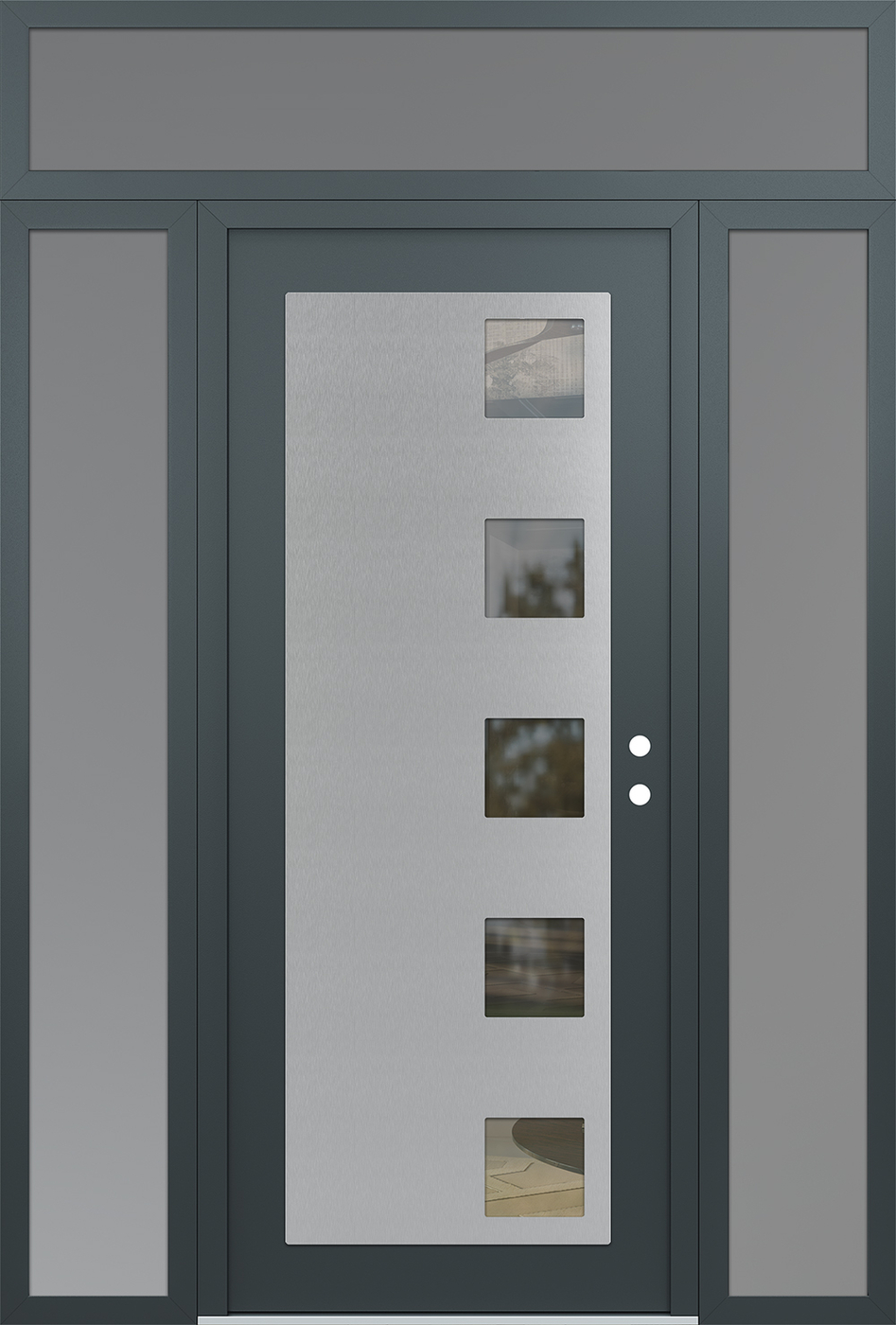 Modern Steel Front Door Diamond C5 68" x 96" anthracite/anthracite clear Glass Panel stainless steel LHI with 2 Sidelites and Transom frosted Glass