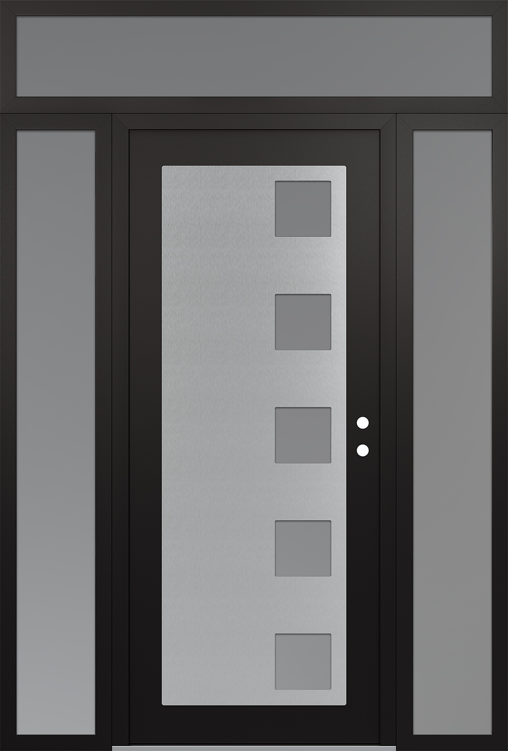 Modern Steel Front Door Diamond C5 68" x 96" black/white frosted Glass Panel stainless steel LHI with 2 Sidelites and Transom frosted Glass