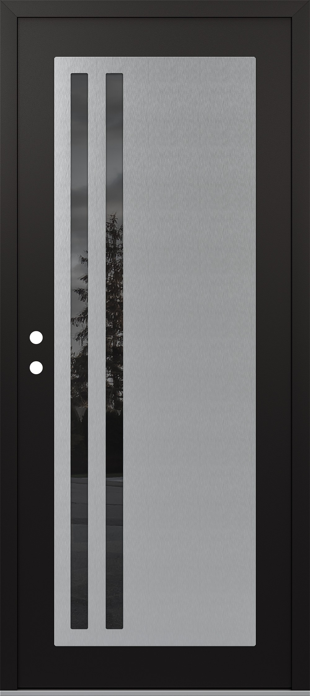 Modern Steel Front Door Diamond C6 36" x 80" black/black mirrored Glass Panel stainless steel RHI