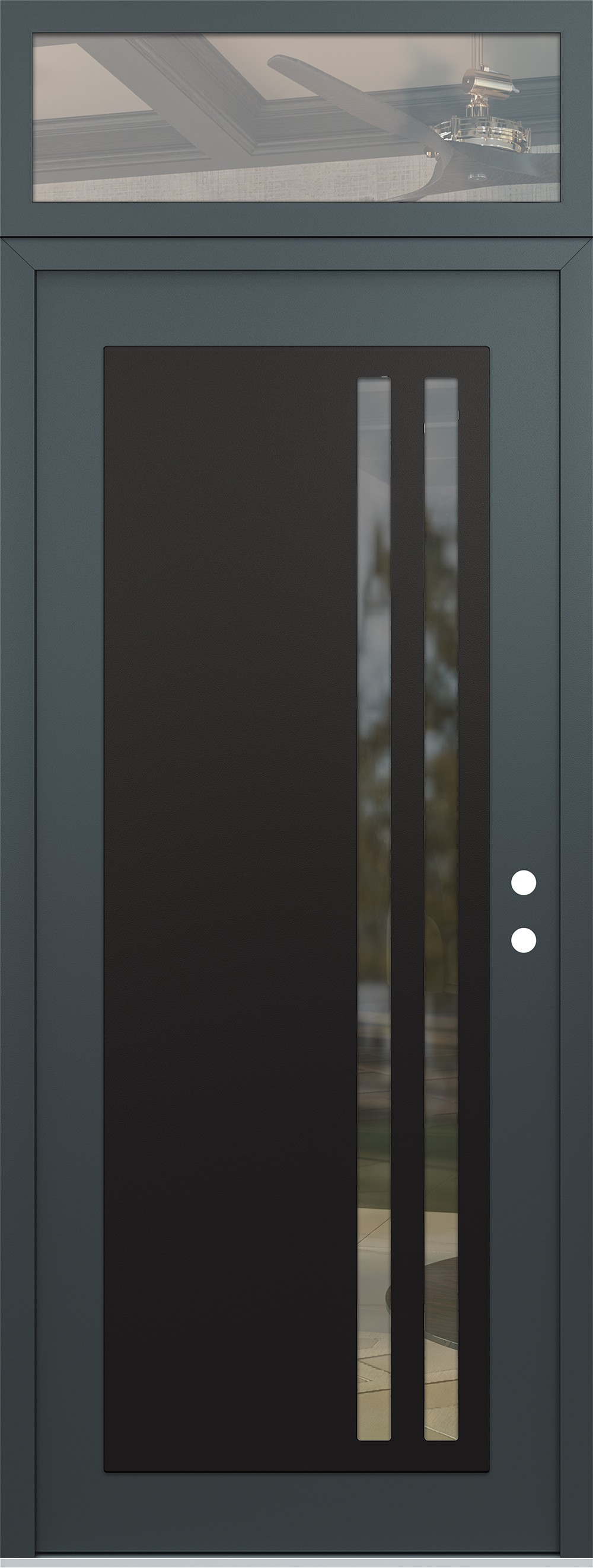 Modern Steel Front Door DIAMOND C6 36" X 96" ANTHRACITE/ANTHRACITE CLEAR GLASS PANEL BLACK LHI WITH TRANSOM CLEAR GLASS