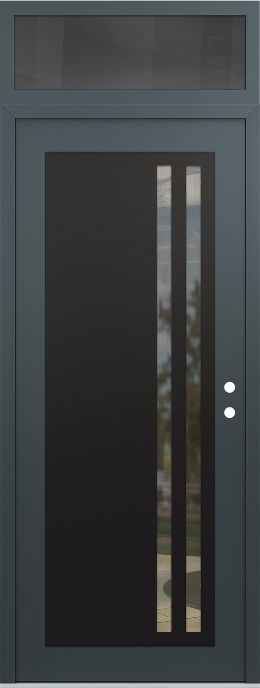 Modern Steel Front Door DIAMOND C6 36" X 96" ANTHRACITE/ANTHRACITE CLEAR GLASS PANEL BLACK LHI WITH TRANSOM MIRRORED GLASS