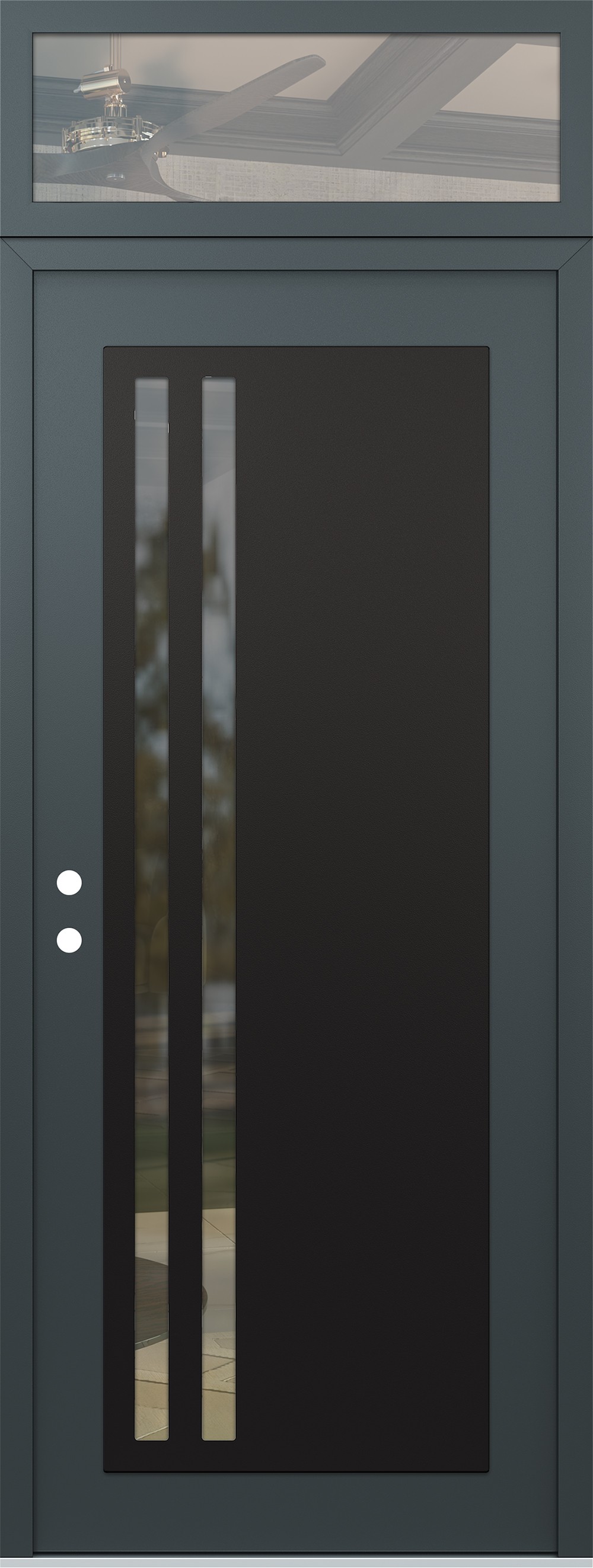 Modern Steel Front Door DIAMOND C6 36" X 96" ANTHRACITE/ANTHRACITE CLEAR GLASS PANEL BLACK RHI WITH TRANSOM CLEAR GLASS