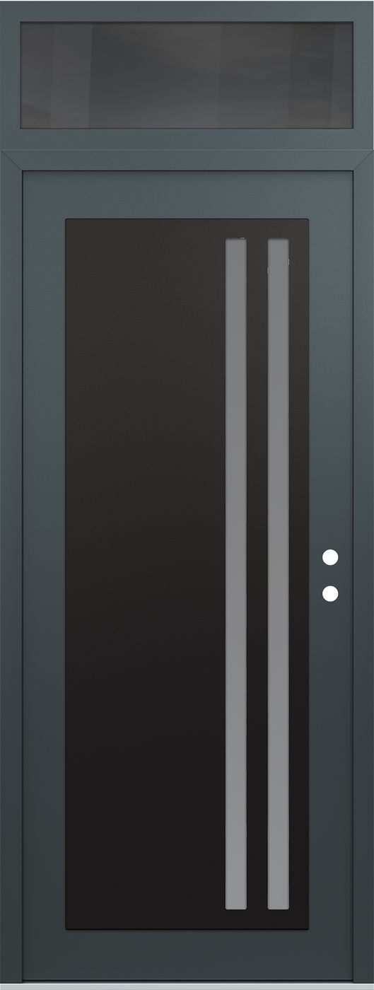 Modern Steel Front Door DIAMOND C6 36" X 96" ANTHRACITE/ANTHRACITE FROSTED GLASS PANEL BLACK LHI WITH TRANSOM MIRRORED GLASS