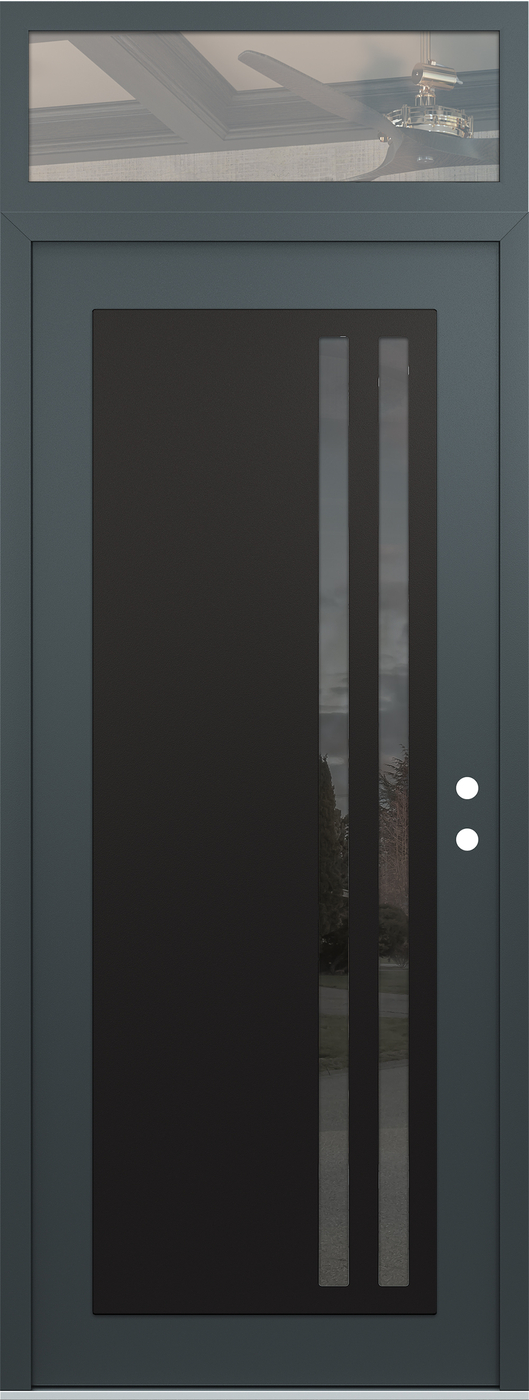 Modern Steel Front Door DIAMOND C6 36" X 96" ANTHRACITE/ANTHRACITE MIRRORED GLASS PANEL BLACK LHI WITH TRANSOM CLEAR GLASS