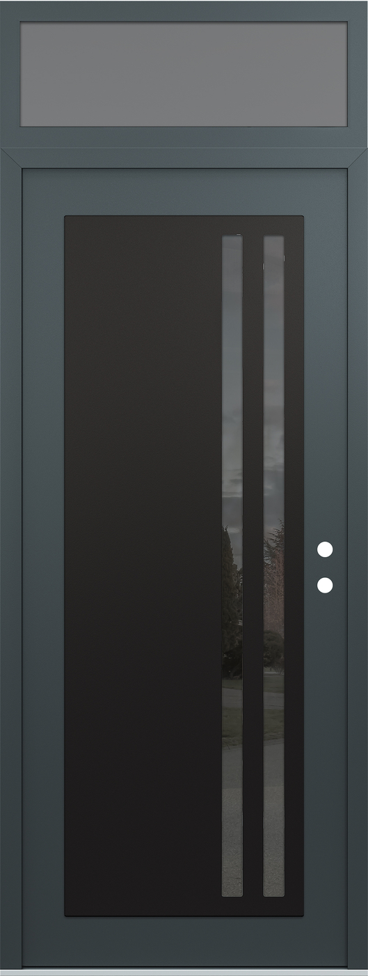 Modern Steel Front Door DIAMOND C6 36" X 96" ANTHRACITE/ANTHRACITE MIRRORED GLASS PANEL BLACK LHI WITH TRANSOM FROSTED GLASS
