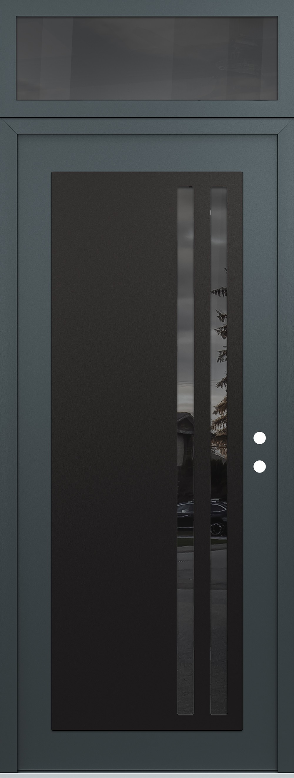 Modern Steel Front Door DIAMOND C6 36" X 96" ANTHRACITE/ANTHRACITE MIRRORED GLASS PANEL BLACK LHI WITH TRANSOM MIRRORED GLASS