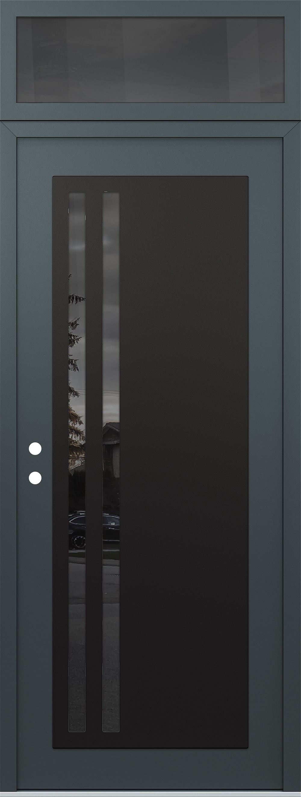 Modern Steel Front Door DIAMOND C6 36" X 96" ANTHRACITE/ANTHRACITE MIRRORED GLASS PANEL BLACK RHI WITH TRANSOM MIRRORED GLASS